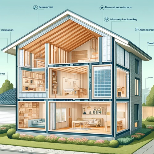 Illustrazione di una casa con metodi di isolamento termico ecosostenibili